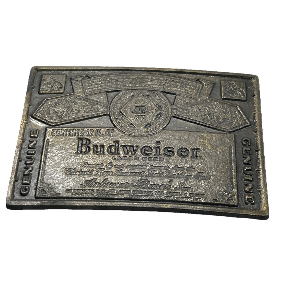Vintage 1970s Budweiser Beer Brass Belt Buckle Anheuser-Busch Bottle Label